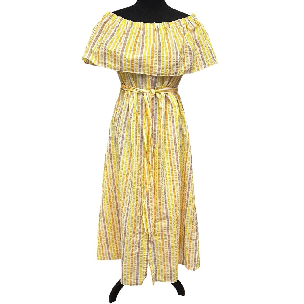 LemLem Zeritu Bahiri Yellow Striped Strapless Ruffle Maxi Dress Size Large NWT